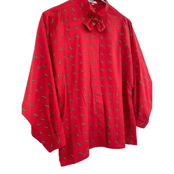 Vintage Rodier Paris Womens Blouse Bow Tie Red Batwing size 40 US 10 - Picture 4 of 12